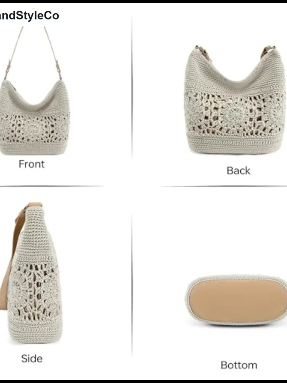 Hand-Crochet Hobo Purse Woven Shoulder Bag Tote Zipper Boho